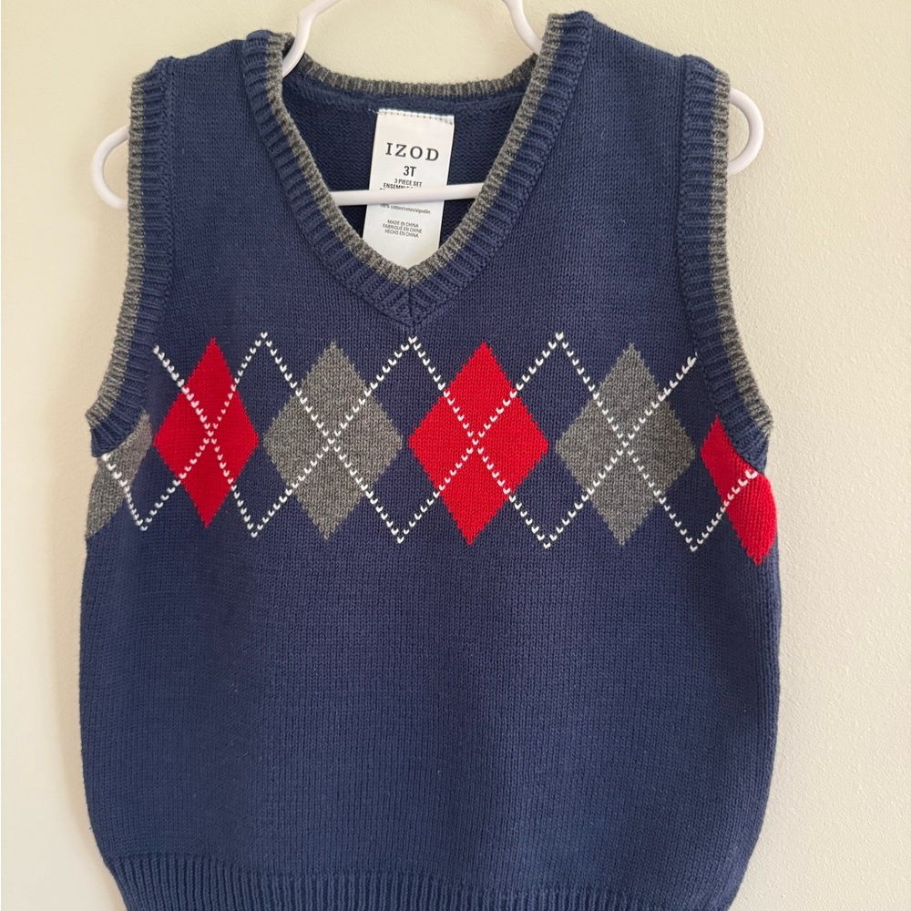 Izod Blue and Gray Knit Sweater Vest